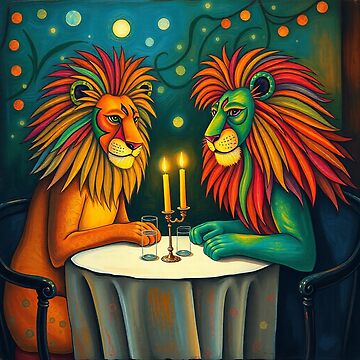 Vorschaubild zum Design Two lions having a drink at a table Zwei Löwen mit Drinks am Tisch, von Evelyn3112