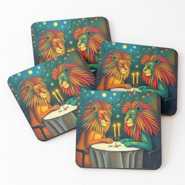 Item preview, Two lions having a drink at a table Two lions having drinks at the table, designed and sold by Evelyn3112.