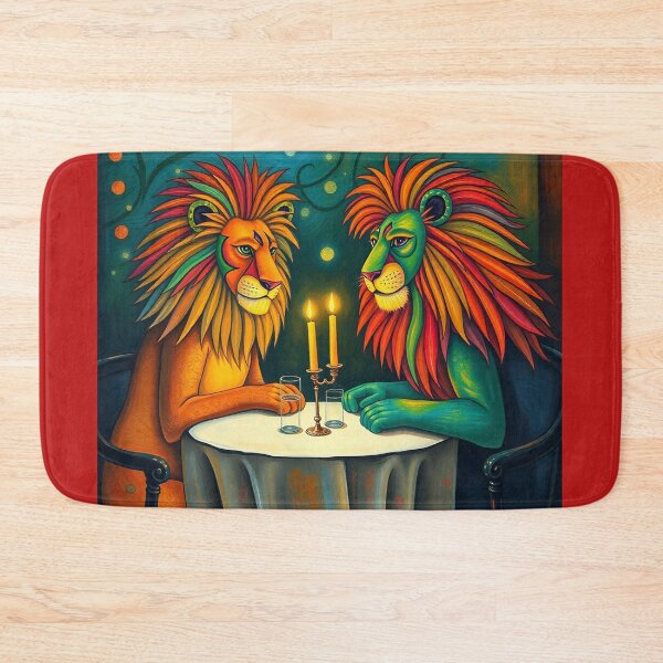 Item preview, Two lions having a drink at a table Two lions having drinks at the table, designed and sold by Evelyn3112.