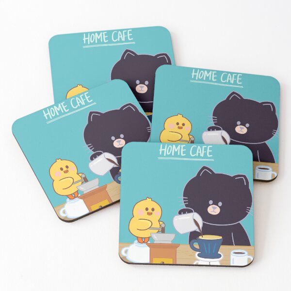 Item preview, black cat and baby chick make coffee designed and sold by morongborong/PongleNote.
