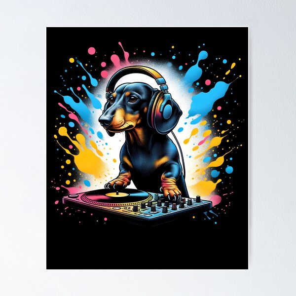 Item preview, Dachshund DJ DJing EDM Funky Dance Club designed and sold by Kimberley King Art  King Art.