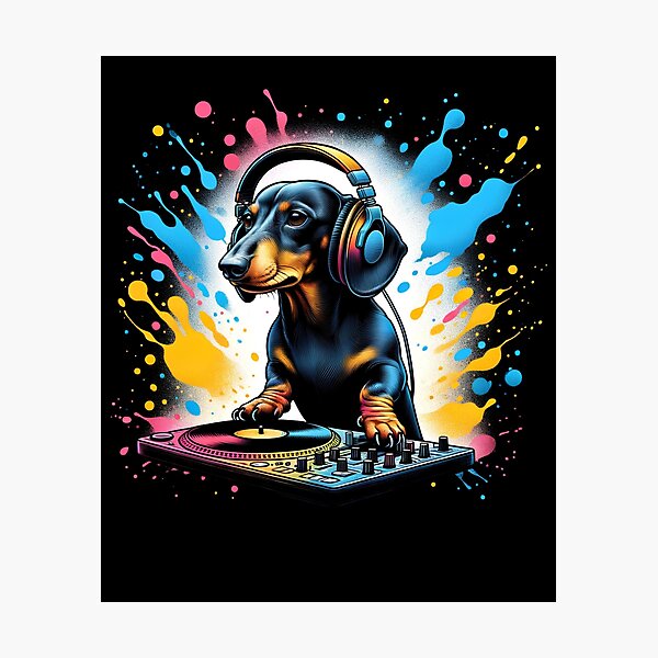 Item preview, Dachshund DJ DJing EDM Funky Dance Club designed and sold by Kimberley King Art  King Art.