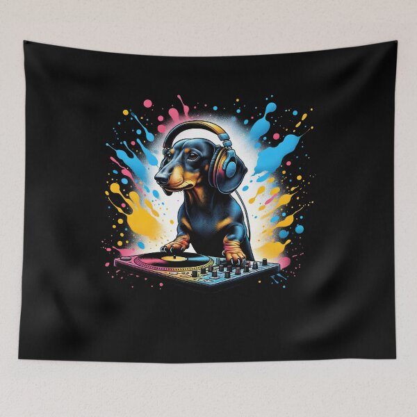 Item preview, Dachshund DJ DJing EDM Funky Dance Club designed and sold by Kimberley King Art  King Art.