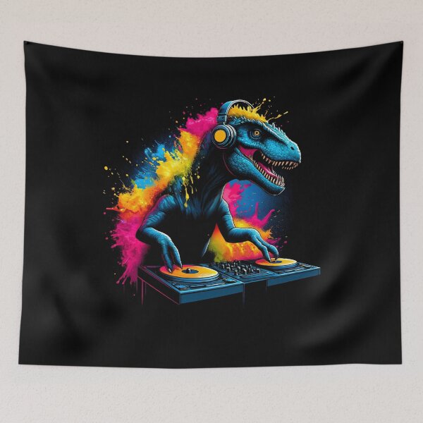 Item preview, Dinosaur DJ DJing EDM Funky Dance Club designed and sold by Kimberley King Art  King Art.