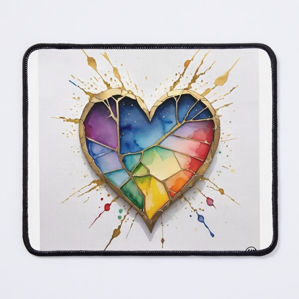 Item preview, Rainbow watercolour heart healed with Kintsugi  designed and sold by emmuk74.