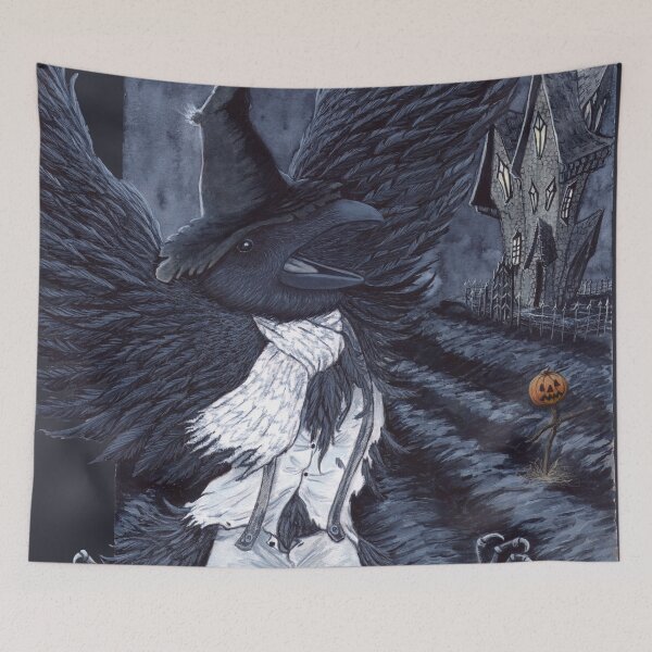 Item preview, Scarecrow - Crow and scarecrow in a gothic horror film atmosphere designed and sold by Lucy Dreams.