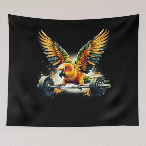 Item preview, Funny Sun Conure Parrot Deadlift Weightlifting Fitness Gym Lover designed and sold by Kimberley King Art  King Art.