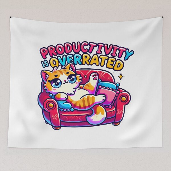 Item preview, Funny Chibi Cat on Sofa – Productivity is Overrated Cartoon Design designed and sold by darkmonster-art.