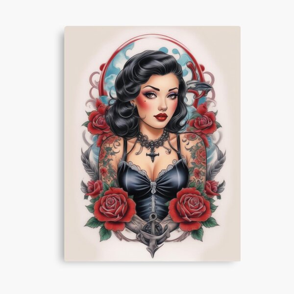Item preview, Vintage Biker Babe Pin Up Tattoo designed and sold by MissSaylor.