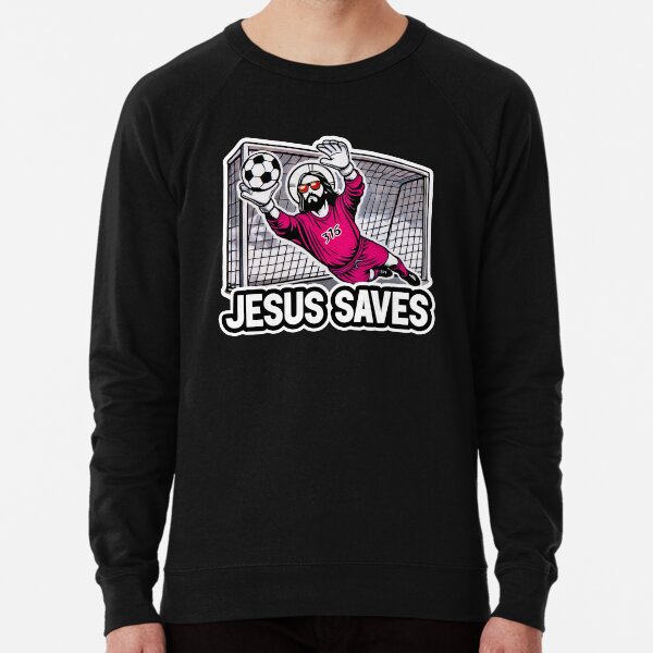 Vista previa del artículo con la obra «Jesús salva», diseñado y vendido por plushism.