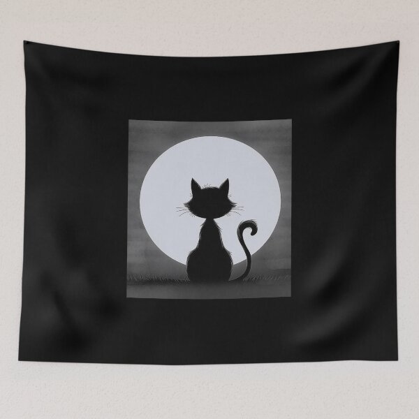 Item preview, Silhouette Cat Under Full Moon Art Design designed and sold by love3617.