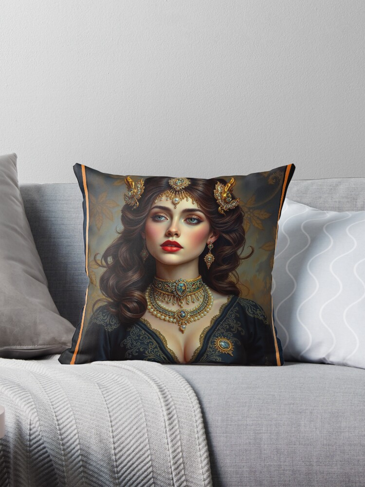 The Grace And Elegance Of The Classic Beauty Lysandra Vallière Alluring AI Concept Art by Xzendor7 Decorative Art Print Throw Pillow