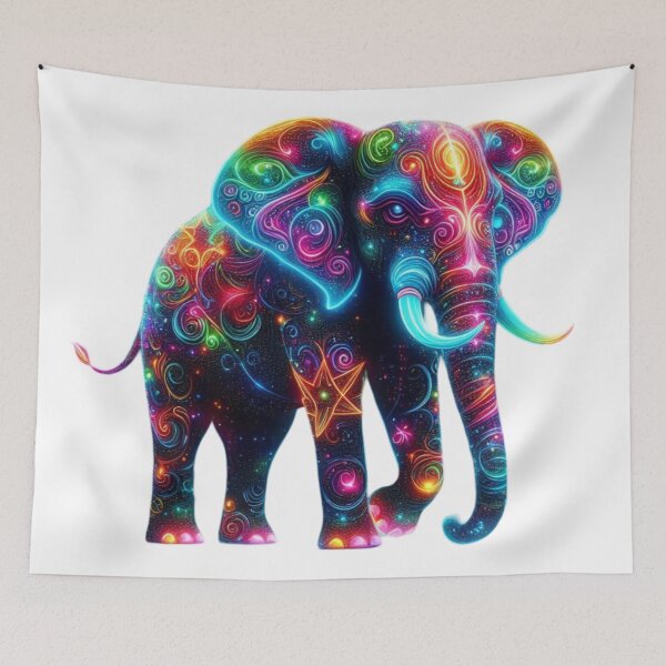 Item preview, Neon Glow Elephant – Psychedelic Vibrant Animal Art designed and sold by GloriousArtSKD.