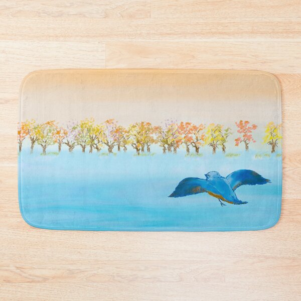 Item preview, A blue bird flying towards colorful trees  designed and sold by greenPQBstudio.