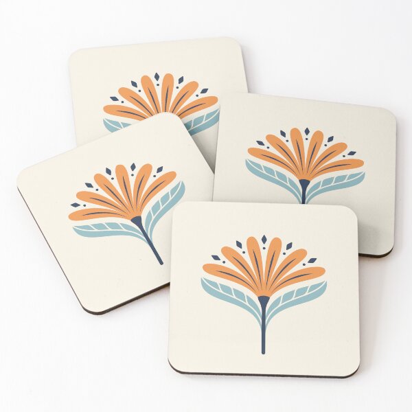 Item preview, KF 0348 B - Vintage Retro Daisy 70s Floral Pattern in Orange Blue Cream designed and sold by KhakiFinch.