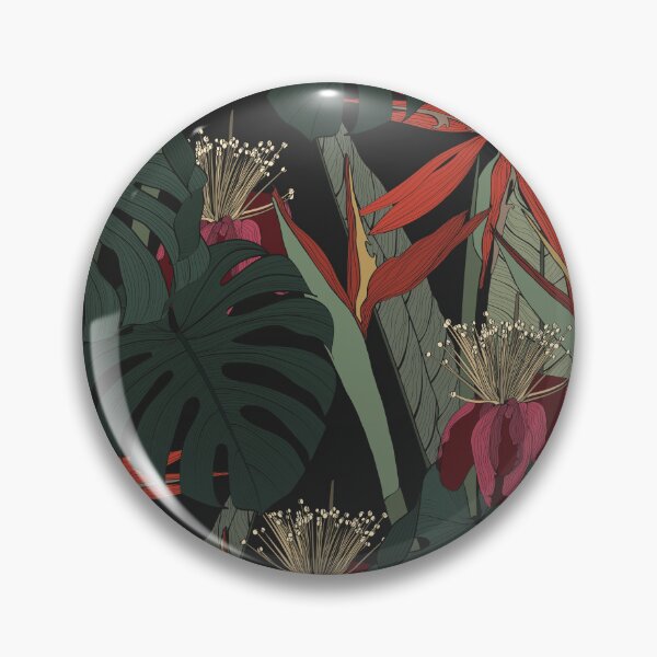 Item preview, Large flowers, buds and leaves, strelitzia and feijoa on a black background. Seamless floral illustration. designed and sold by MatyKotiv.