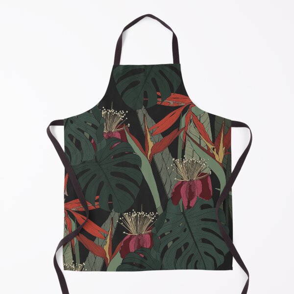 Item preview, Large flowers, buds and leaves, strelitzia and feijoa on a black background. Seamless floral illustration. designed and sold by MatyKotiv.