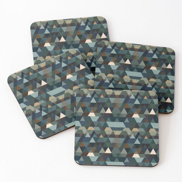 Item preview, A modern geometric pattern featuring an arrangement of triangles in shades of blue, brown, and green. designed and sold by Glam-OOTD.