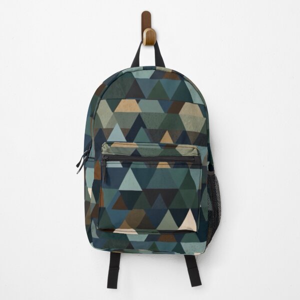 Item preview, A modern geometric pattern featuring an arrangement of triangles in shades of blue, brown, and green. designed and sold by Glam-OOTD.