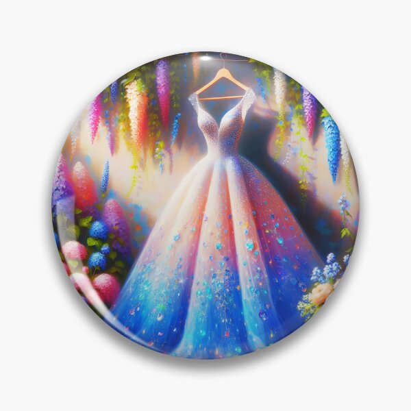 Item preview, Sparkling Cinderella dress gown  blue-white on hanger among flowers oil painting stye digitalart designed and sold by EmeraldeaArt.