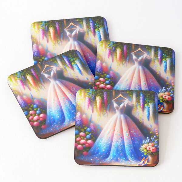 Item preview, Sparkling Cinderella dress gown  blue-white on hanger among flowers oil painting stye digitalart designed and sold by EmeraldeaArt.