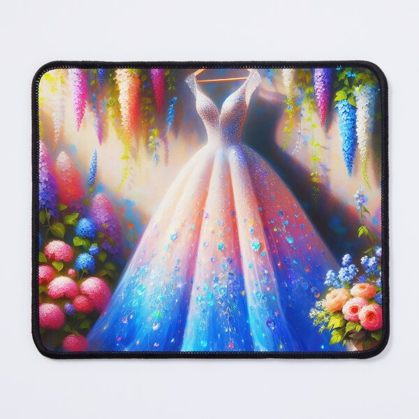 Item preview, Sparkling Cinderella dress gown  blue-white on hanger among flowers oil painting stye digitalart designed and sold by EmeraldeaArt.