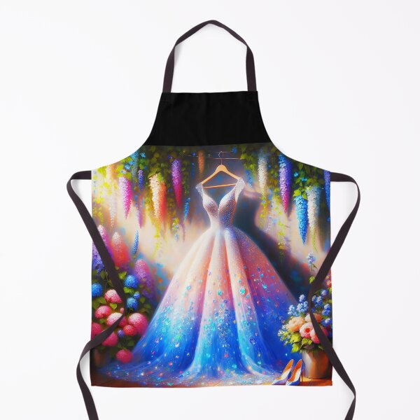 Item preview, Sparkling Cinderella dress gown blue-white on hanger among flowers oil painting stye digitalart designed and sold by EmeraldeaArt.