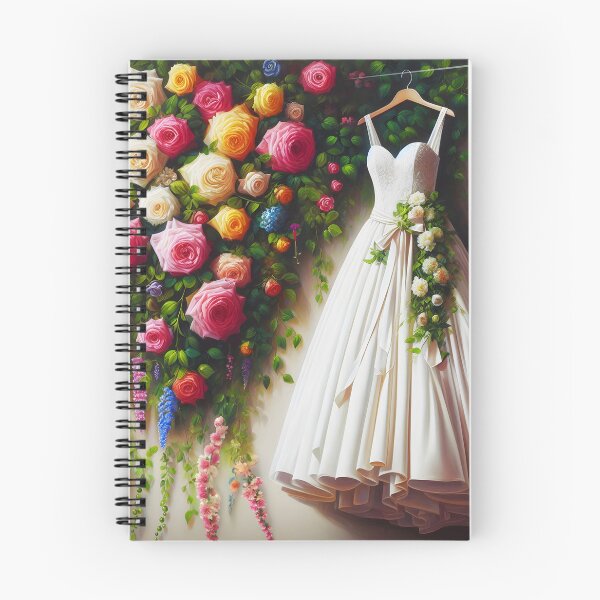 Item preview, Magical white wedding dress gown on hanger surrouned by flowers roses oil painting stye digitalart designed and sold by EmeraldeaArt.