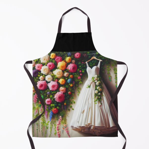Item preview, Magical white wedding dress gown on hanger surrouned by flowers roses oil painting stye digitalart designed and sold by EmeraldeaArt.