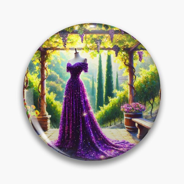 Item preview, Sparkling Grape Purple dress gown on a vineyard terrace summer oil painting stye digitalart designed and sold by EmeraldeaArt.