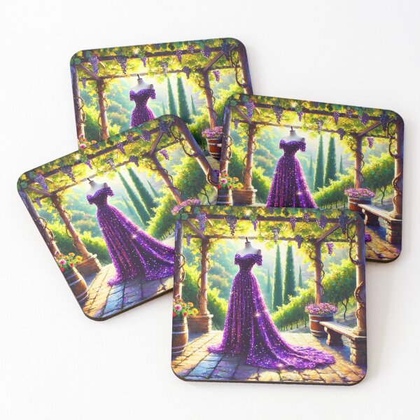 Item preview, Sparkling Grape Purple dress gown on a vineyard terrace summer oil painting stye digitalart designed and sold by EmeraldeaArt.