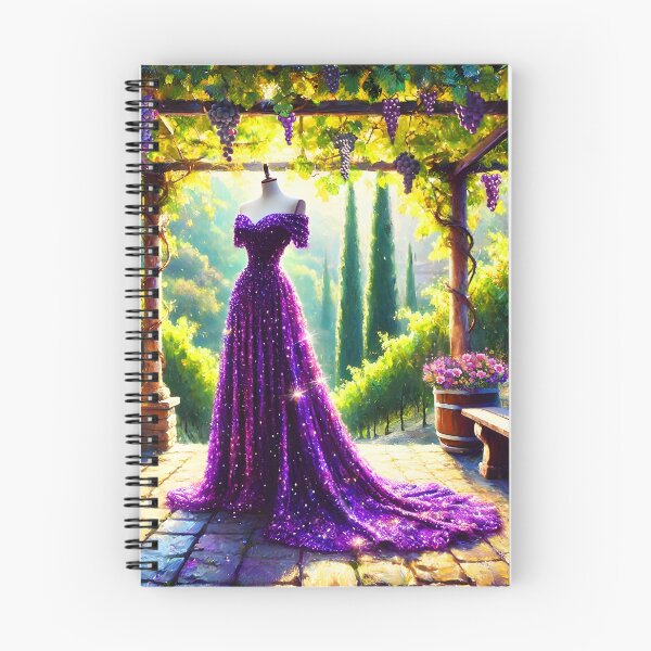 Item preview, Sparkling Grape Purple dress gown on a vineyard terrace summer oil painting stye digitalart designed and sold by EmeraldeaArt.