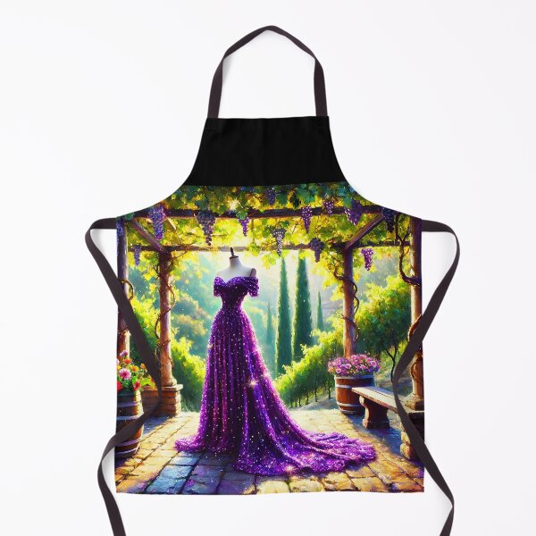 Item preview, Sparkling Grape Purple dress gown on a vineyard terrace summer oil painting stye digitalart designed and sold by EmeraldeaArt.
