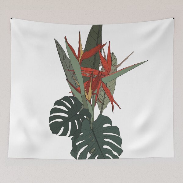Item preview, Hand drawn illustration of a beautiful strelitzia flowers and tropical exotic leaves bouquet.  designed and sold by MatyKotiv.