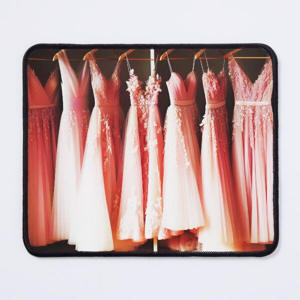 Item preview, pink bridesmaid dresses on hangers in a wardrobe wedding salon wallart designed and sold by EmeraldeaArt.