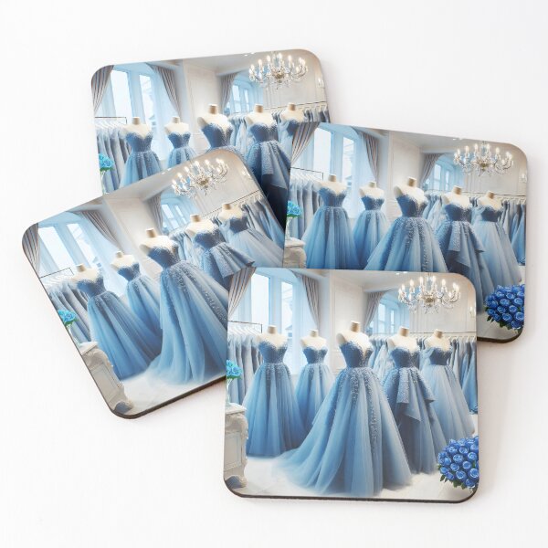 Item preview, Blue bridesmaid dresses in a wardrobe wedding salon wallart designed and sold by EmeraldeaArt.