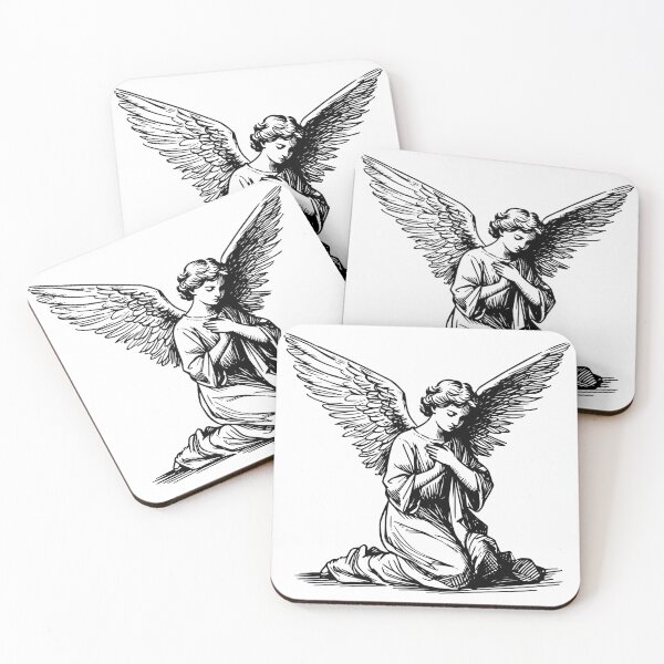 Item preview, Image of a black and white praying angel designed and sold by KasiaRawska.
