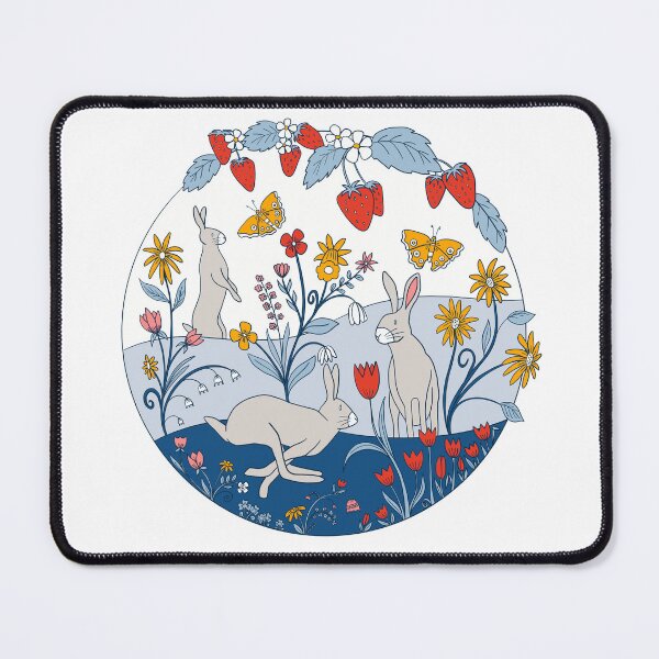 Item preview, Rabbits and Strawberries, Folkart scene with bunnies and flowers, Springtime designed and sold by SimplySommerArt.