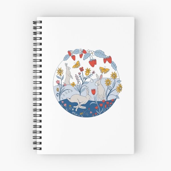 Item preview, Rabbits and Strawberries, Folkart scene with bunnies and flowers, Springtime designed and sold by SimplySommerArt.