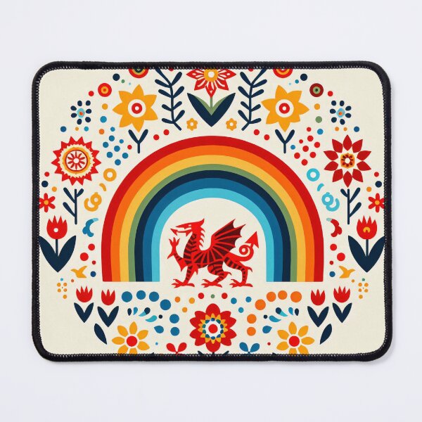 Item preview, Rainbow Scandinavian Folk Art - Colourful Welsh Dragon Design by heidiannemorris designed and sold by FOLK ART FUSION.