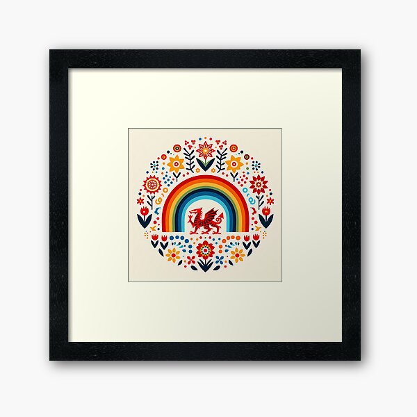 Item preview, Rainbow Scandinavian Folk Art - Colourful Welsh Dragon Design by heidiannemorris designed and sold by FOLK ART FUSION by heidiannemorris.