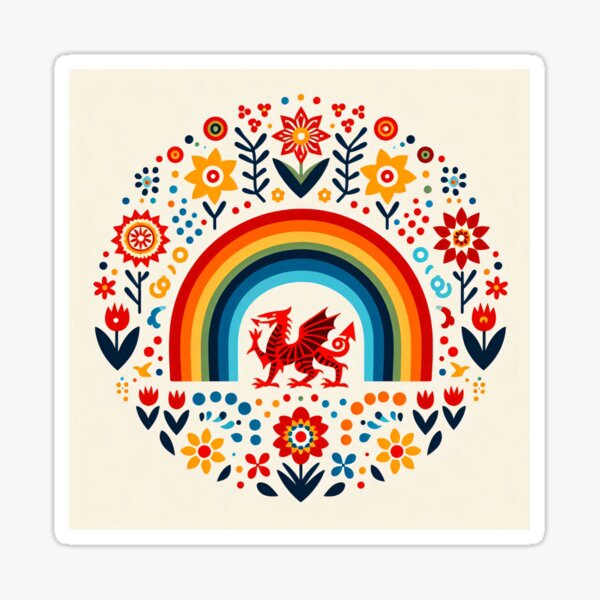 Item preview, Rainbow Scandinavian Folk Art - Colourful Welsh Dragon Design by heidiannemorris designed and sold by FOLK ART FUSION by heidiannemorris.