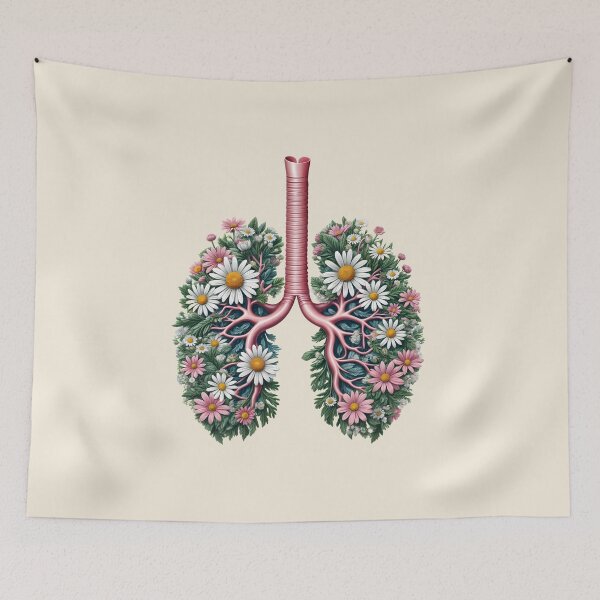 Item preview, Lungs with daisies flowers and plant and branches, breathe and bloom, cystic fibrosis, cancer awareness, bloom floral, anatomy, watercolor designed and sold by Collagedream.
