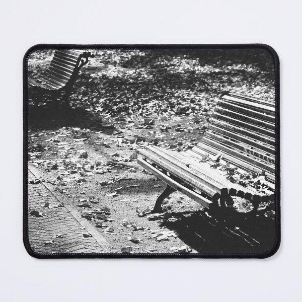Item preview, Autumn Solitude with Empty Benches in Black and White designed and sold by CarolinaReina.