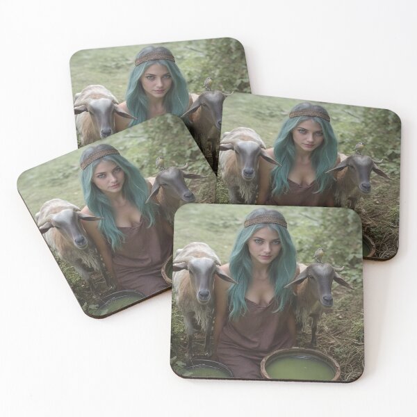 Item preview, Una hermosa granjera se sienta junto a sus cabras. designed and sold by szbotond.