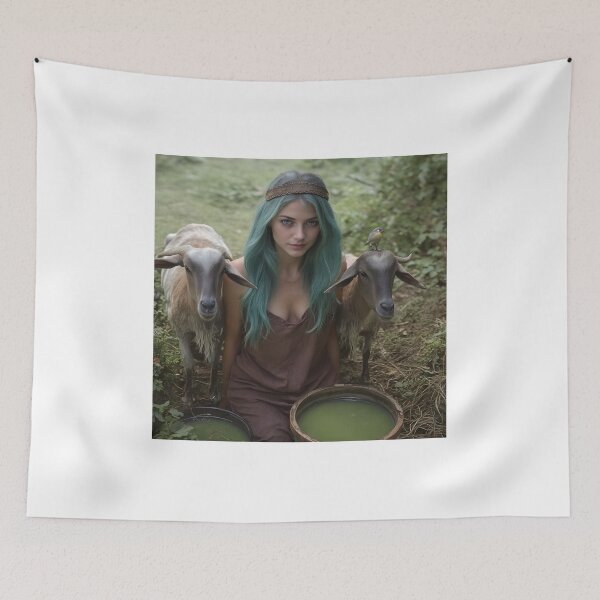 Item preview, Una hermosa granjera se sienta junto a sus cabras. designed and sold by szbotond.