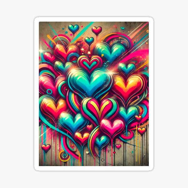 Vibrant Hearts: A Nostalgic Love Affair Sticker