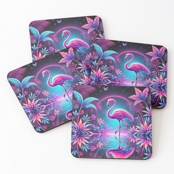 Item preview, Neon Flamingo in a Tropical Lagoon – Vibrant Exotic Art designed and sold by VividWilds.