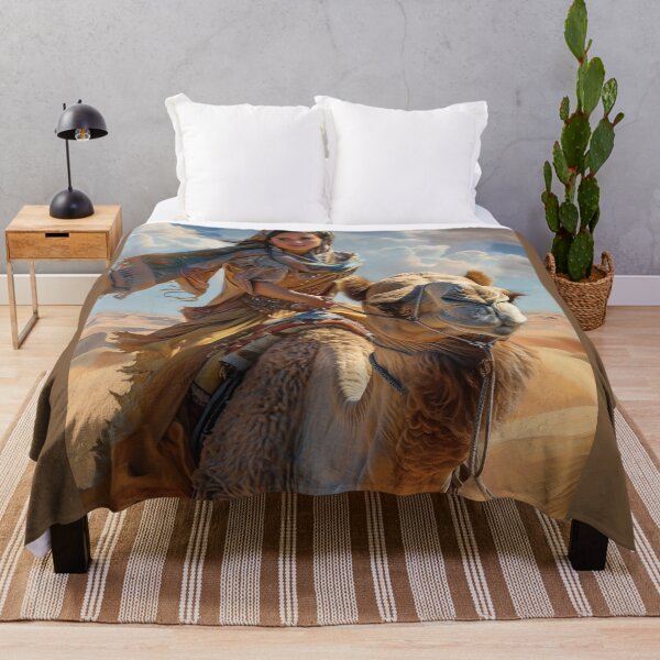 Item preview, Desert Voyager – A Brave Woman on a Majestic Camel designed and sold by ArtVibeCo.