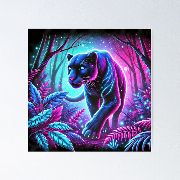 Item preview, Neon Panther in the Jungle – Wild and Vibrant Art designed and sold by VividWilds.